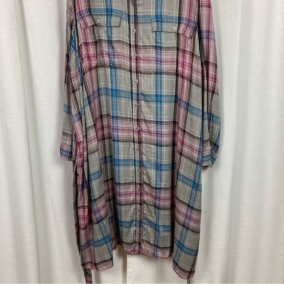 Lane Bryant Gray Pink&Blue Plaid Button Front Shirt Dress Sz.28W NWT - Picture 7 of 16
